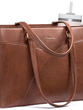 Laptop Bag for Women,15.6 Inch Work Teacher Bags Leather Tote Bag Briefcase Wate